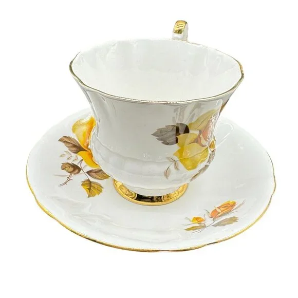 Vtg Royal London Bone China Tea Cup & Saucer Yellow Rose Gold Rim Made England - Picture 2 of 8
